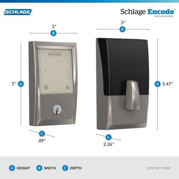 Schlage Encode Smart WiFi Deadbolt & Handleset with Latitude Lever Combo in Century Trim - Image 7
