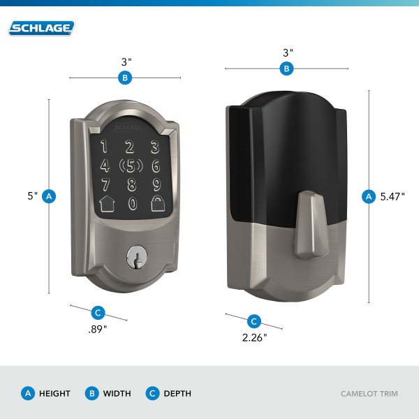Schlage Encode Plus Smart WiFi Deadbolt & Handleset with Accent Lever Combo in Camelot Trim - Image 7