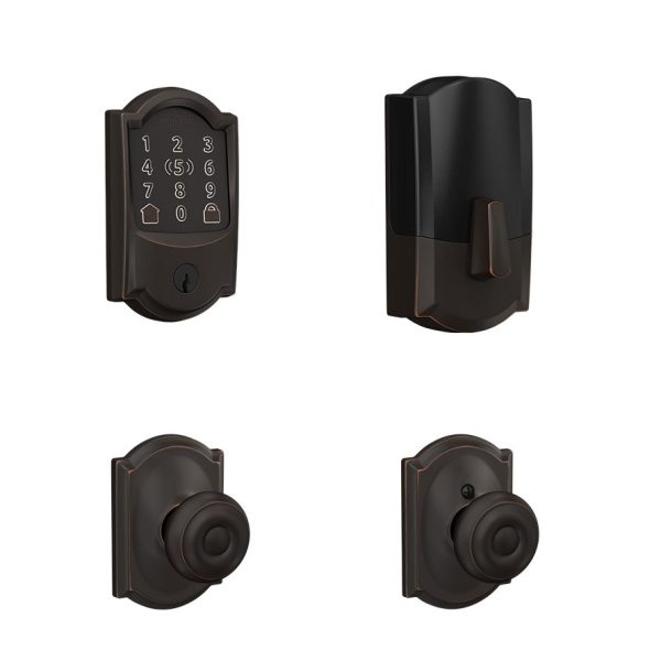 Schlage Encode Plus Smart WiFi Deadbolt and Georgian Knob Combo in Camelot Trim
