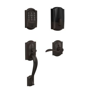 Schlage Encode Plus Smart WiFi Deadbolt & Handleset with Accent Lever Combo in Camelot Trim