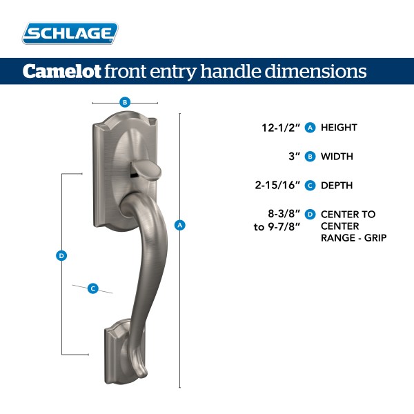 Camelot Front Entry Handle Dimensions Info Card